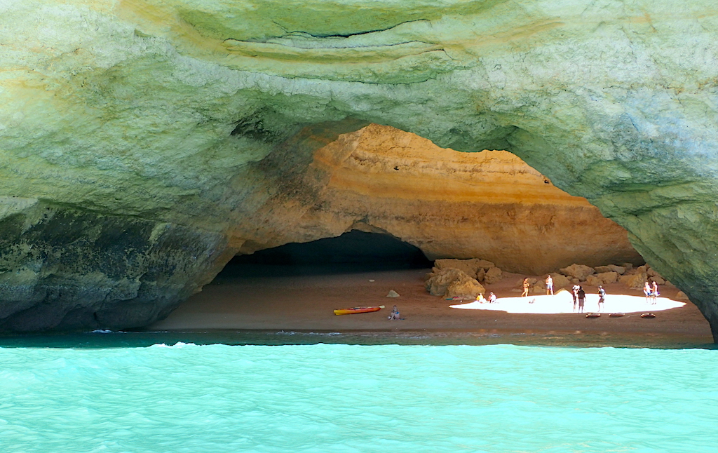 The inside of the Benagil Cave, easily reached by kayak from the Benagil Beach